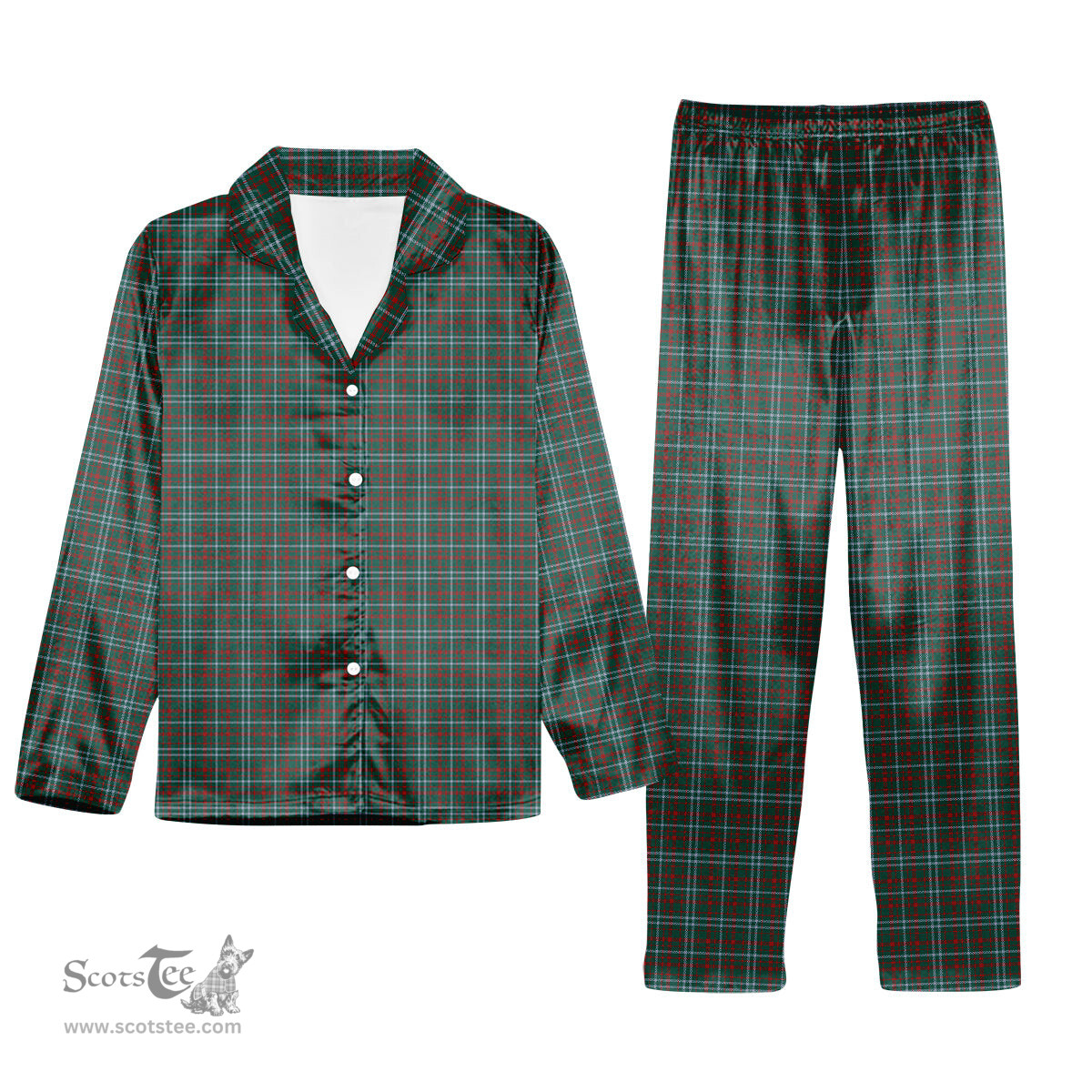 ScotsTee Shop Scottish Dundee Green Tartan Pajama Satin Velvet Flannel Pajama Set