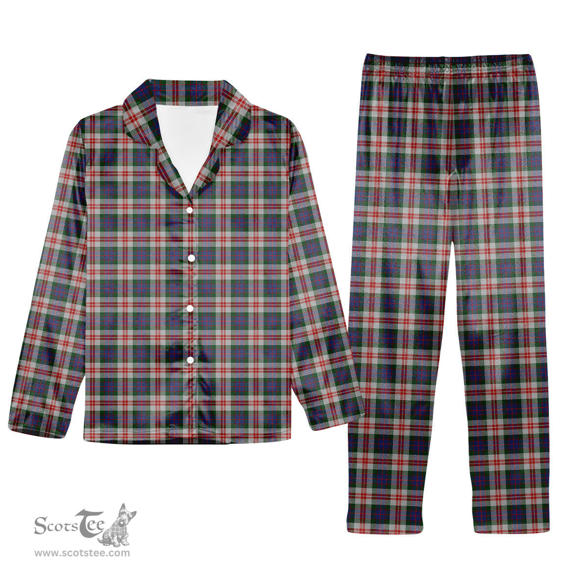 ScotsTee Shop Scottish Fraser Red Dress Tartan Pajama Satin Velvet Flannel Pajama Set