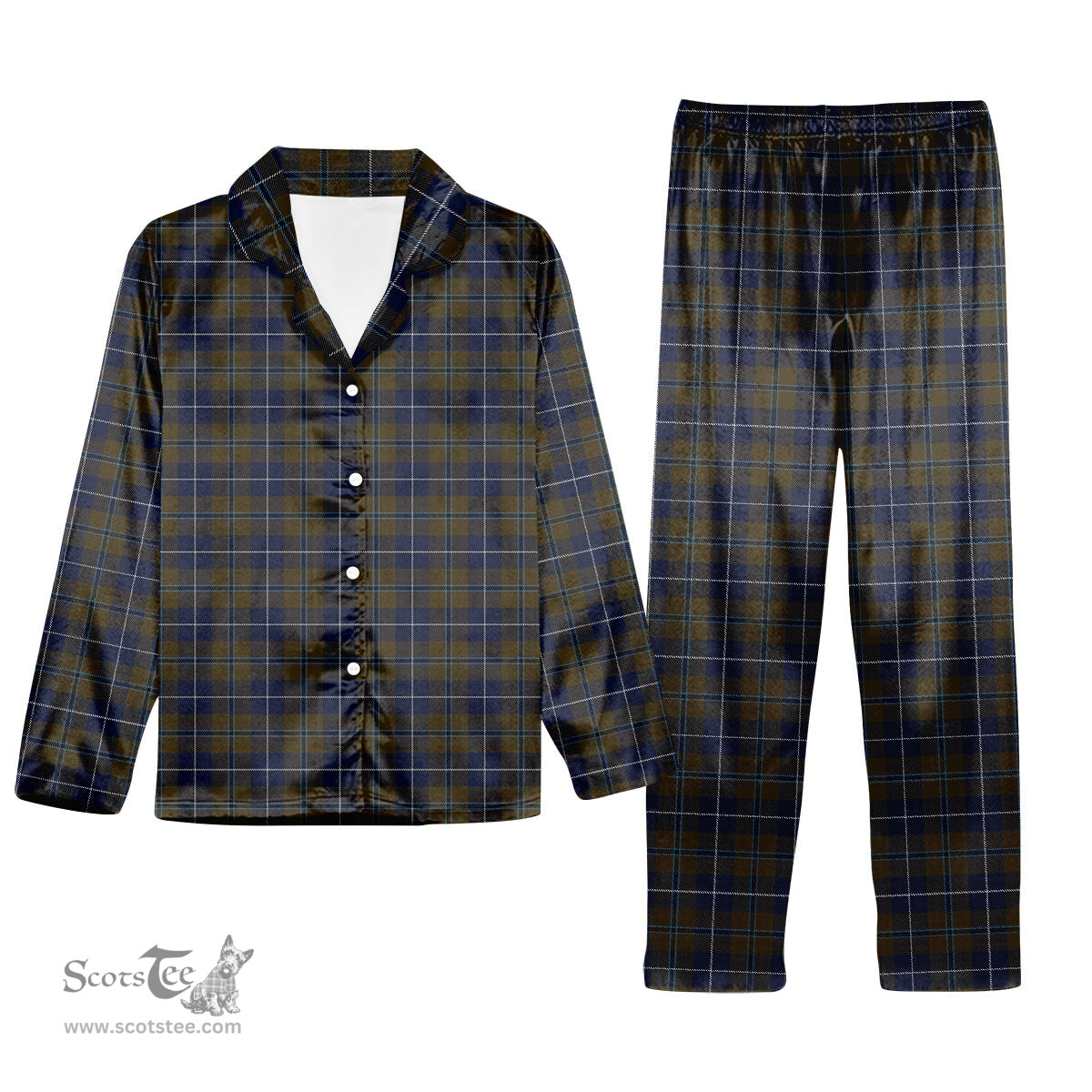 ScotsTee Shop Scottish Douglas Brown Tartan Pajama Satin Velvet Flannel Pajama Set