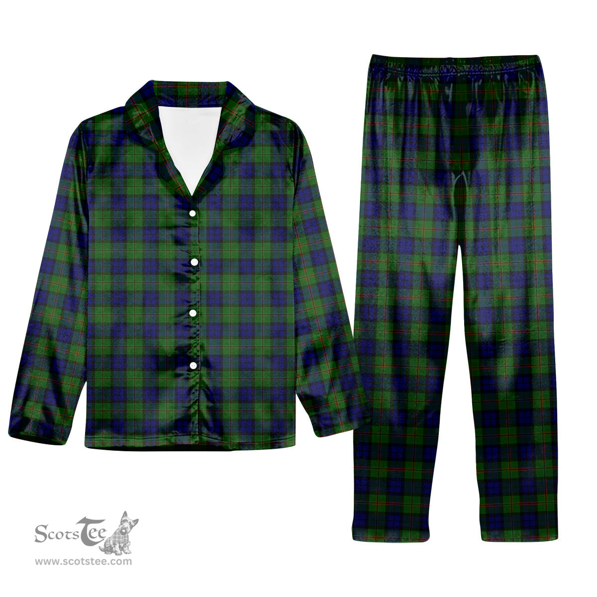 ScotsTee Shop Scottish Dundas Modern Tartan Pajama Satin Velvet Flannel Pajama Set