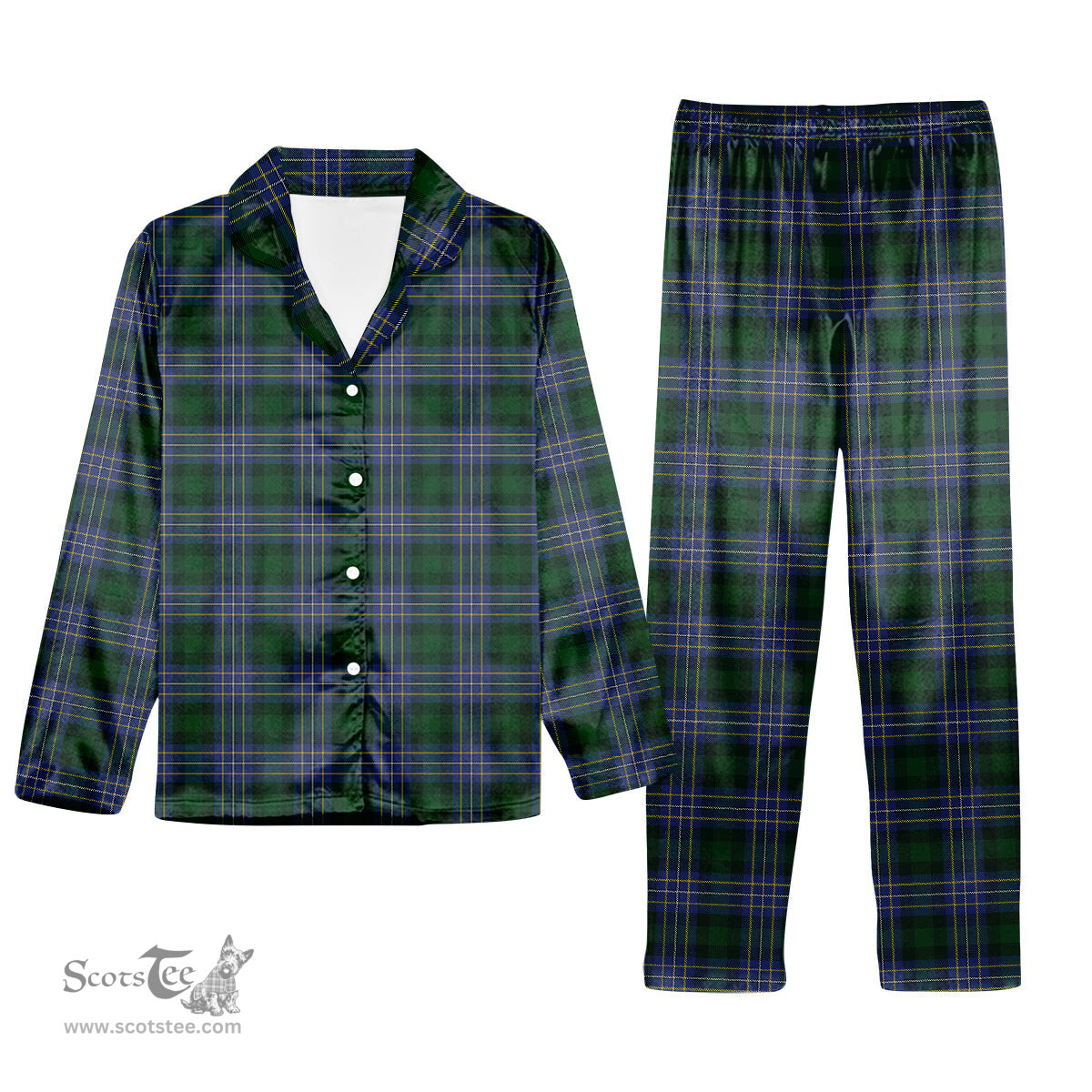 ScotsTee Shop Scottish Hughes Tartan Pajama Satin Velvet Flannel Pajama Set
