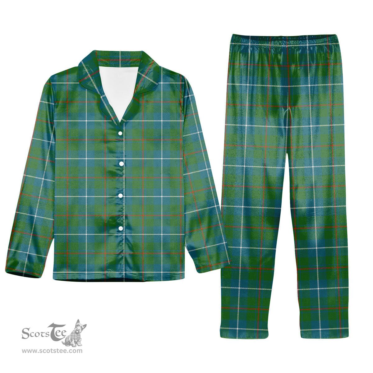 ScotsTee Shop Scottish Irvine of Bonshaw Tower Ancient Tartan Pajama Satin Velvet Flannel Pajama Set
