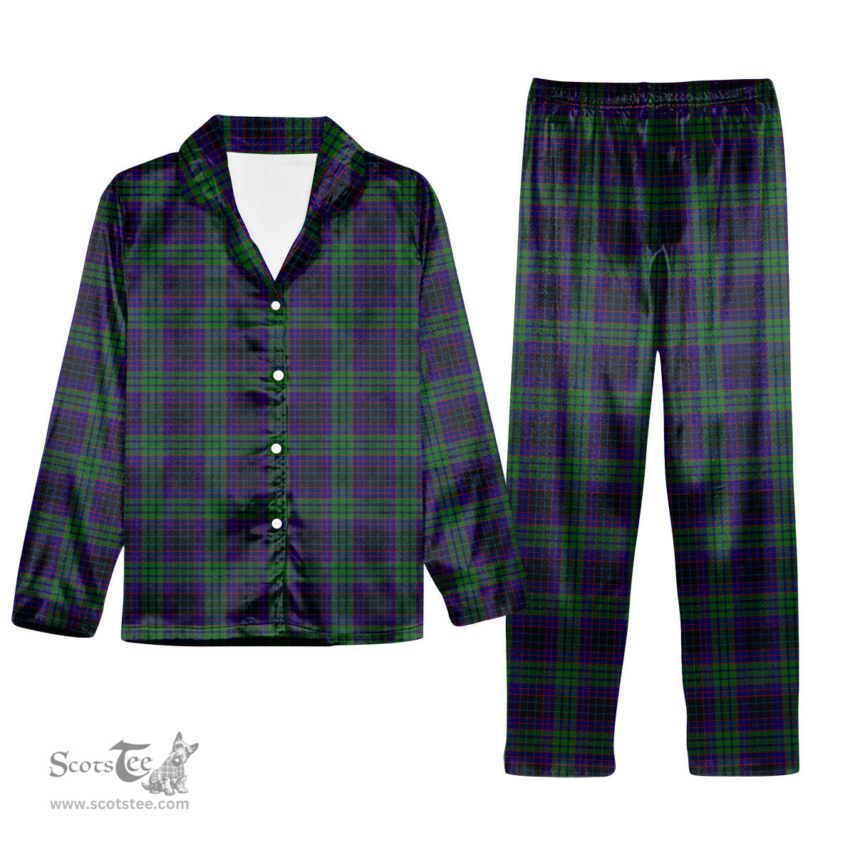 ScotsTee Shop Scottish Lumsden Green Tartan Pajama Satin Velvet Flannel Pajama Set