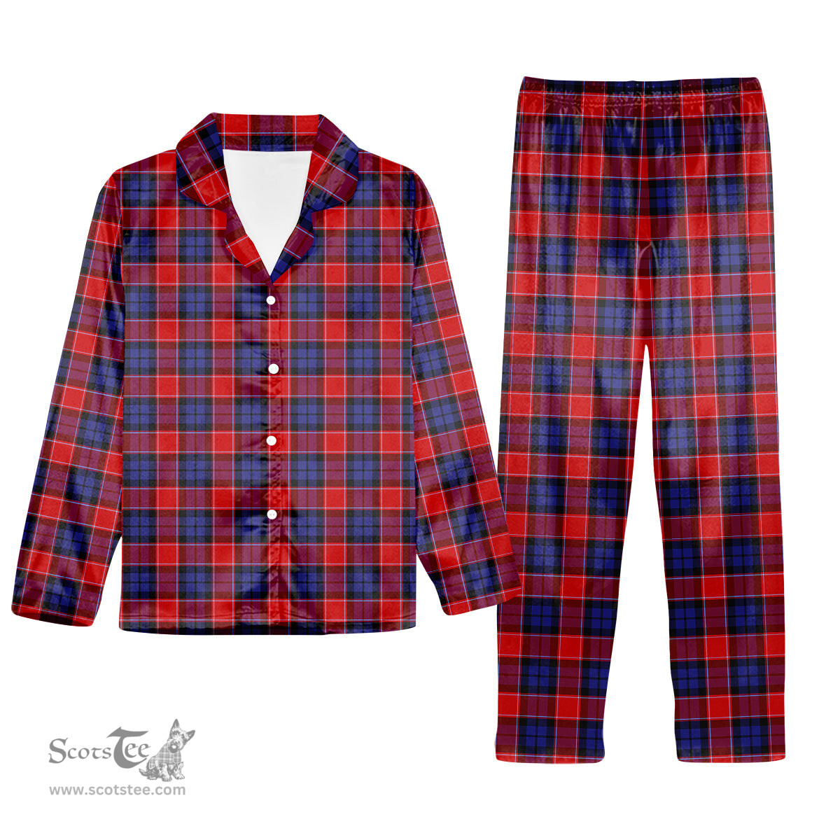 ScotsTee Shop Scottish Graham of Menteith Red Tartan Pajama Satin Velvet Flannel Pajama Set