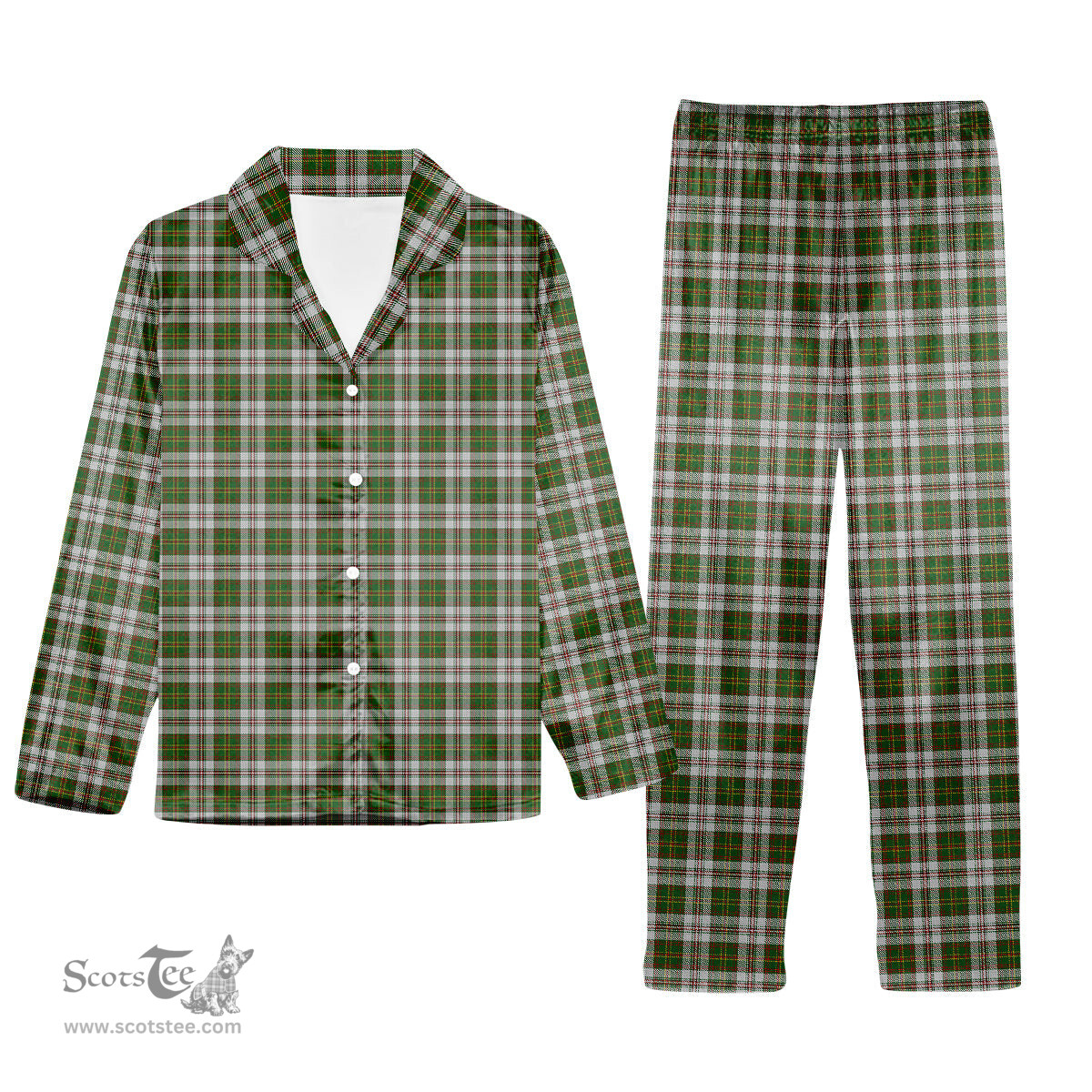 ScotsTee Shop Scottish Hay White Dress Tartan Pajama Satin Velvet Flannel Pajama Set