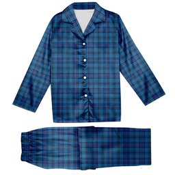 ScotsTee Shop Scottish Hannay Blue Modern Tartan Pajama Satin Velvet Flannel Pajama Set