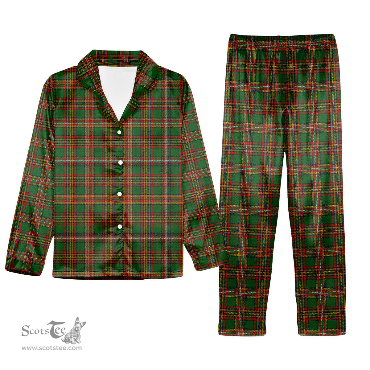 ScotsTee Shop Scottish Goldstraw Tartan Pajama Satin Velvet Flannel Pajama Set