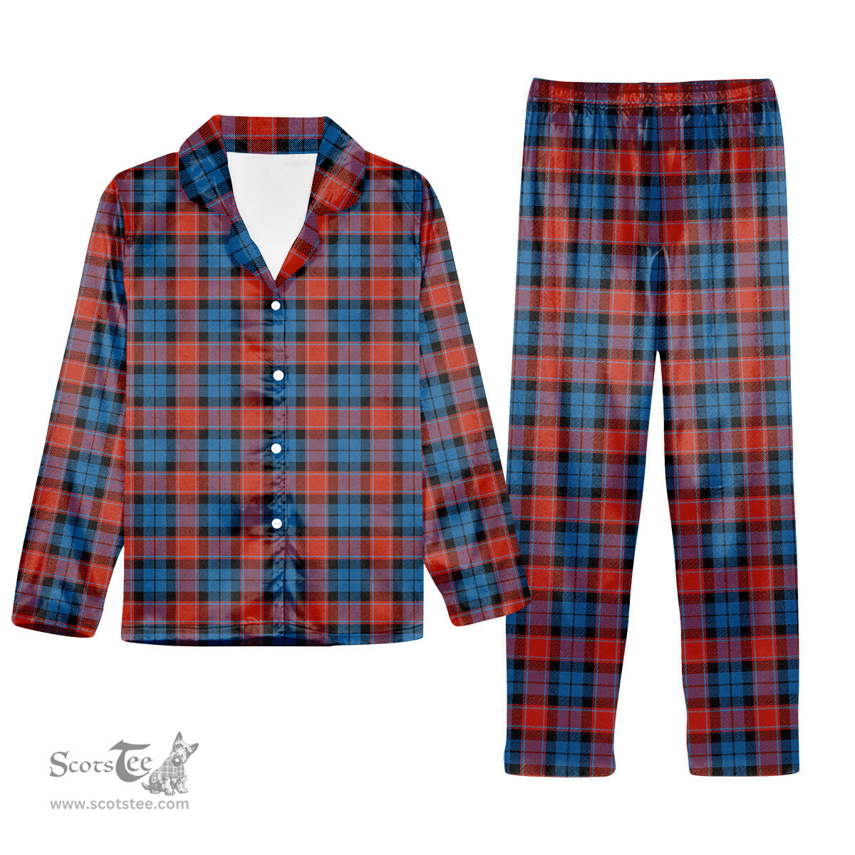 ScotsTee Shop Scottish Graham of Menteith Red Ancient Tartan Pajama Satin Velvet Flannel Pajama Set