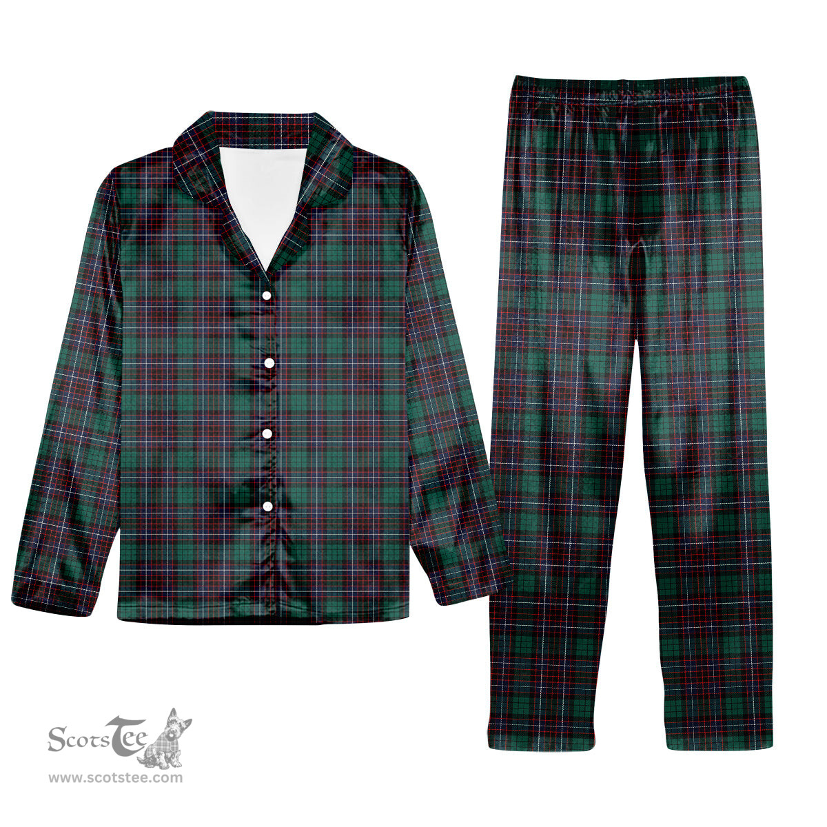 ScotsTee Shop Scottish Hunter of Peebleshire Modern Tartan Pajama Satin Velvet Flannel Pajama Set