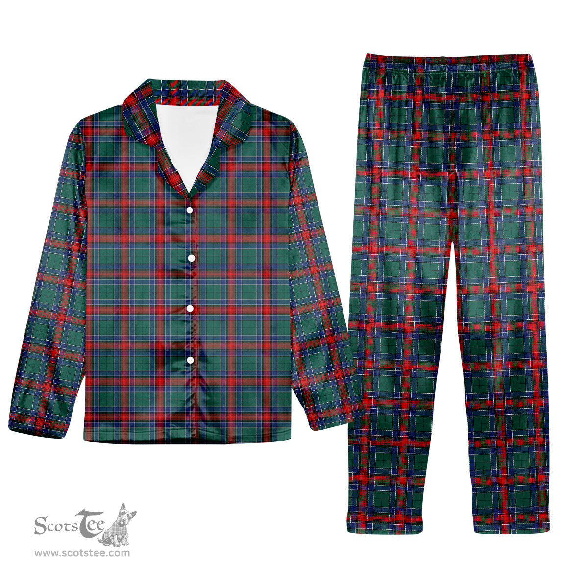 ScotsTee Shop Scottish Jardine Dress Modern Tartan Pajama Satin Velvet Flannel Pajama Set