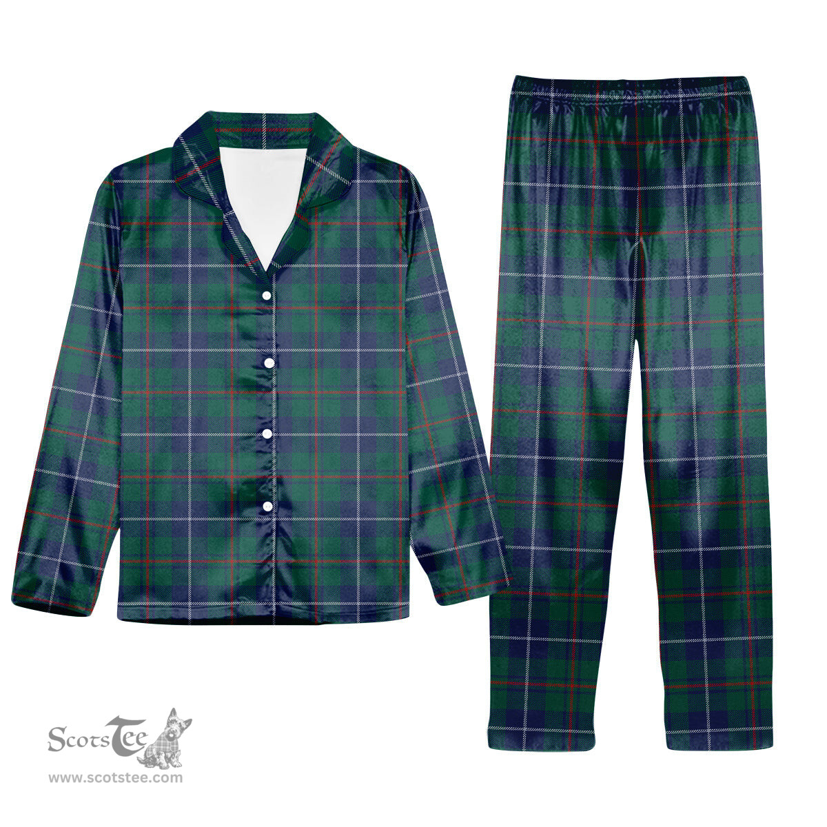 ScotsTee Shop Scottish Irvine of Bonshaw Tower Modern Tartan Pajama Satin Velvet Flannel Pajama Set
