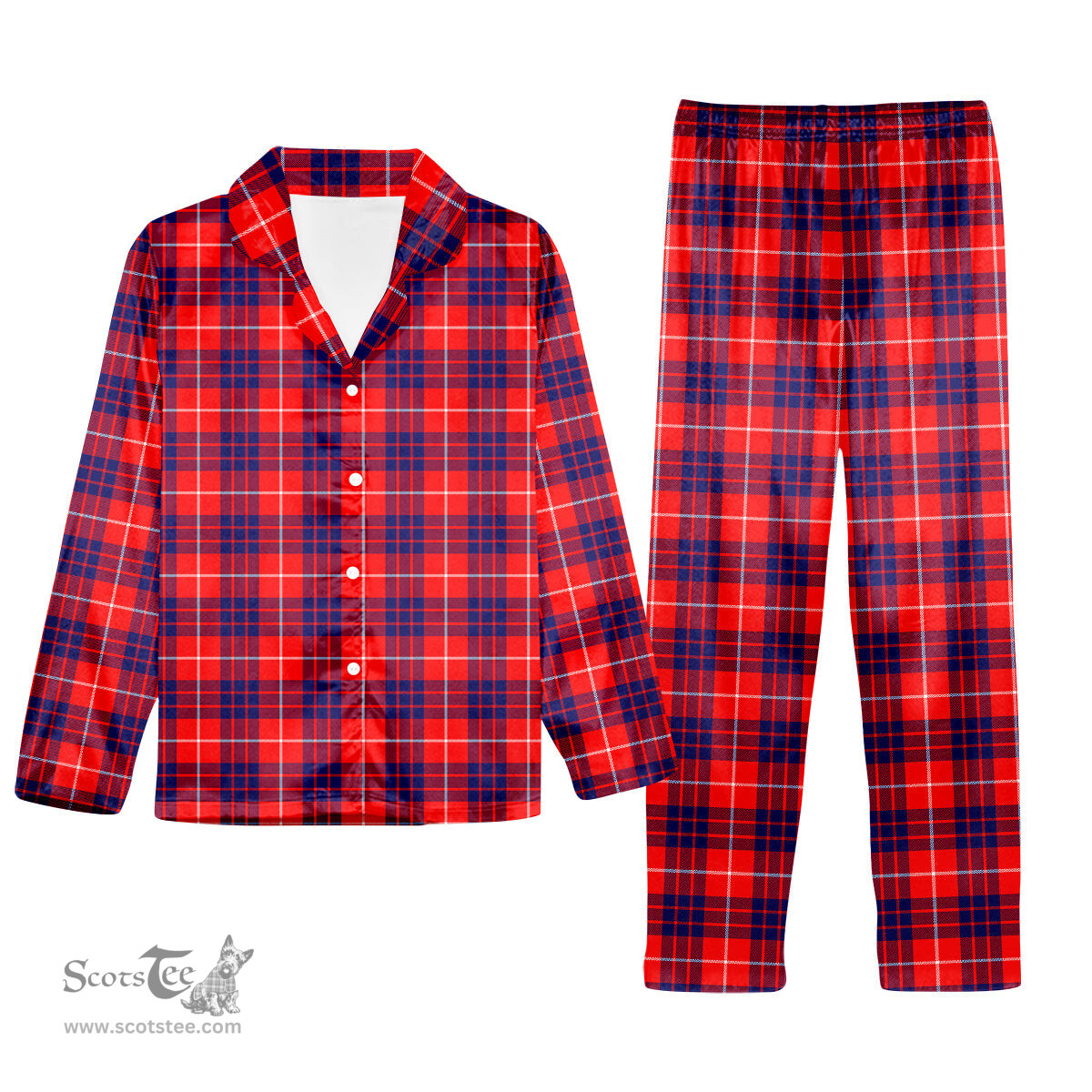 ScotsTee Shop Scottish Hamilton Modern Tartan Pajama Satin Velvet Flannel Pajama Set