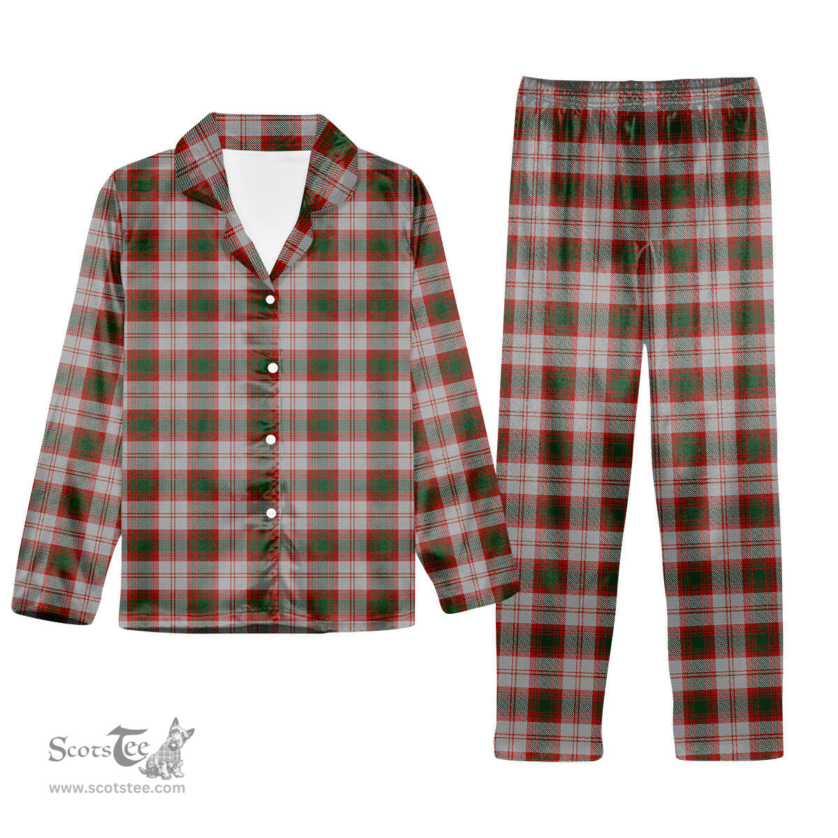 ScotsTee Shop Scottish Lindsay Dress Red Tartan Pajama Satin Velvet Flannel Pajama Set