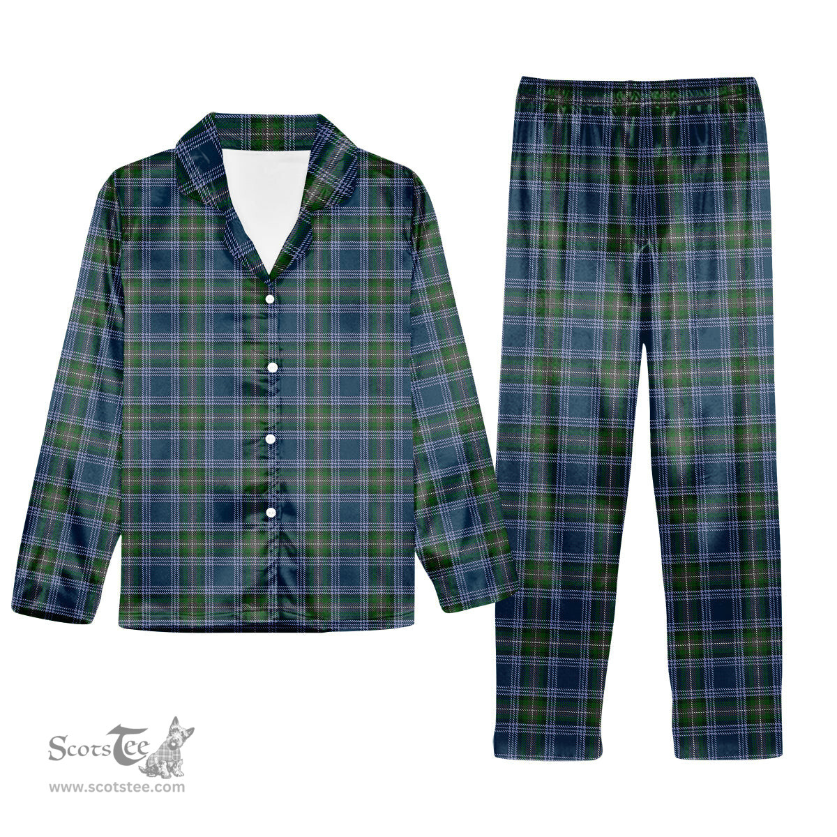 ScotsTee Shop Scottish Greenshields Tartan Pajama Satin Velvet Flannel Pajama Set
