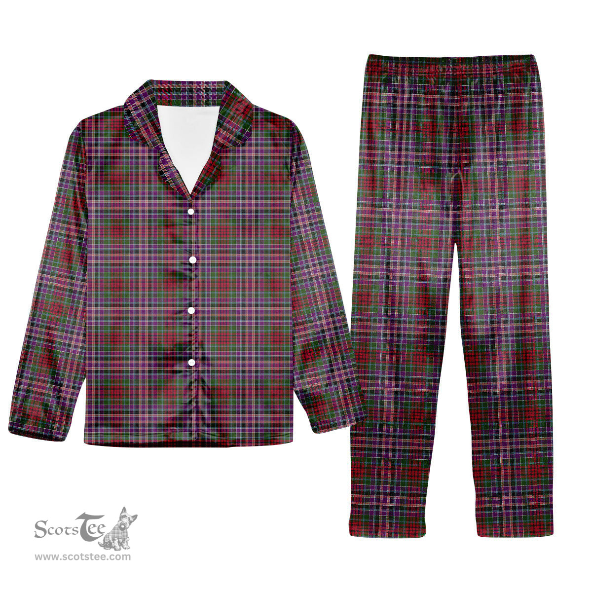 ScotsTee Shop Scottish Gordon Red 1819 Tartan Pajama Satin Velvet Flannel Pajama Set