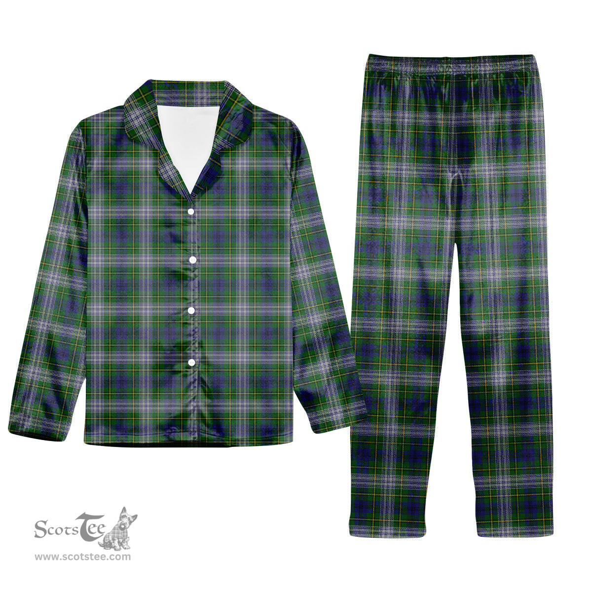 ScotsTee Shop Scottish Johnston Dress Dalgleish Tartan Pajama Satin Velvet Flannel Pajama Set