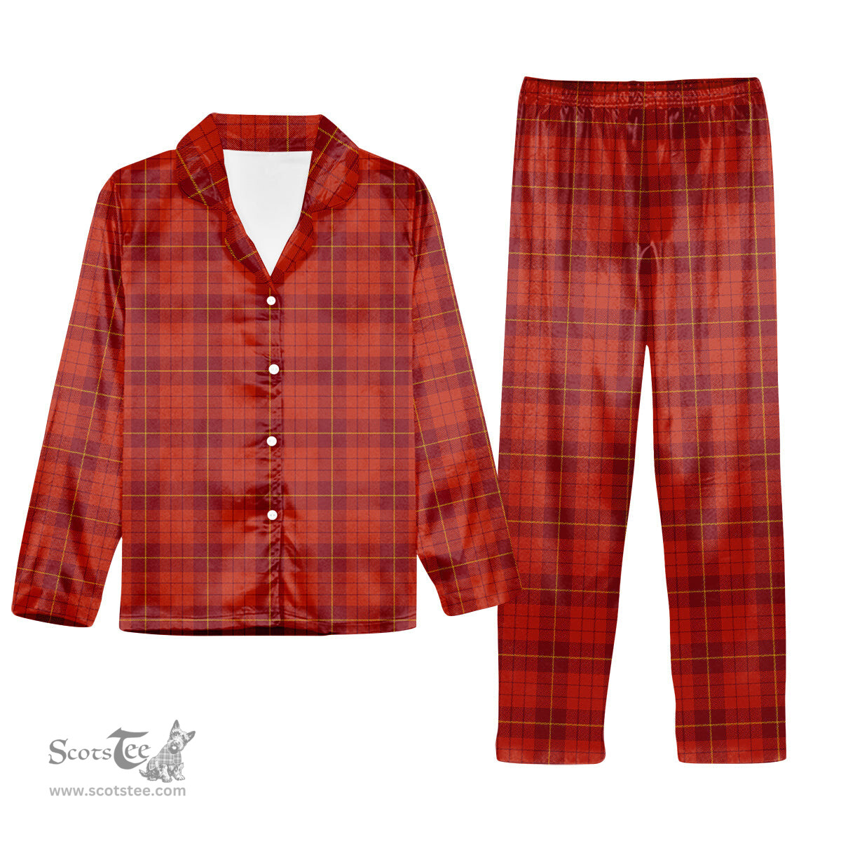 ScotsTee Shop Scottish Hamilton Red Ancient Tartan Pajama Satin Velvet Flannel Pajama Set