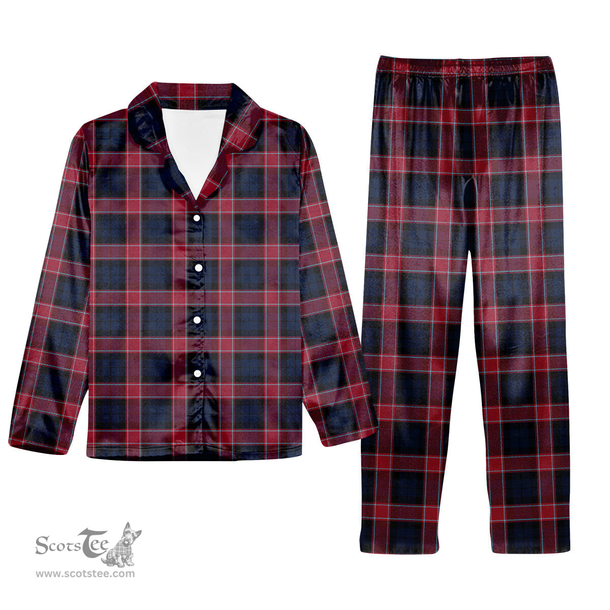 ScotsTee Shop Scottish Graham of Menteith Red Modern Tartan Pajama Satin Velvet Flannel Pajama Set