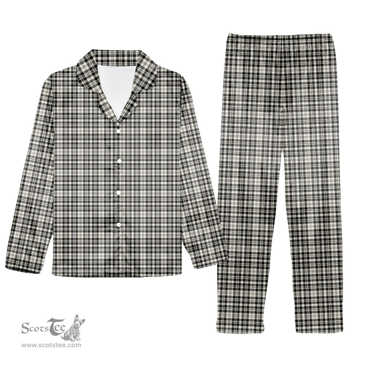 ScotsTee Shop Scottish Scott Black and White Ancient Tartan Pajama Satin Velvet Flannel Pajama Set