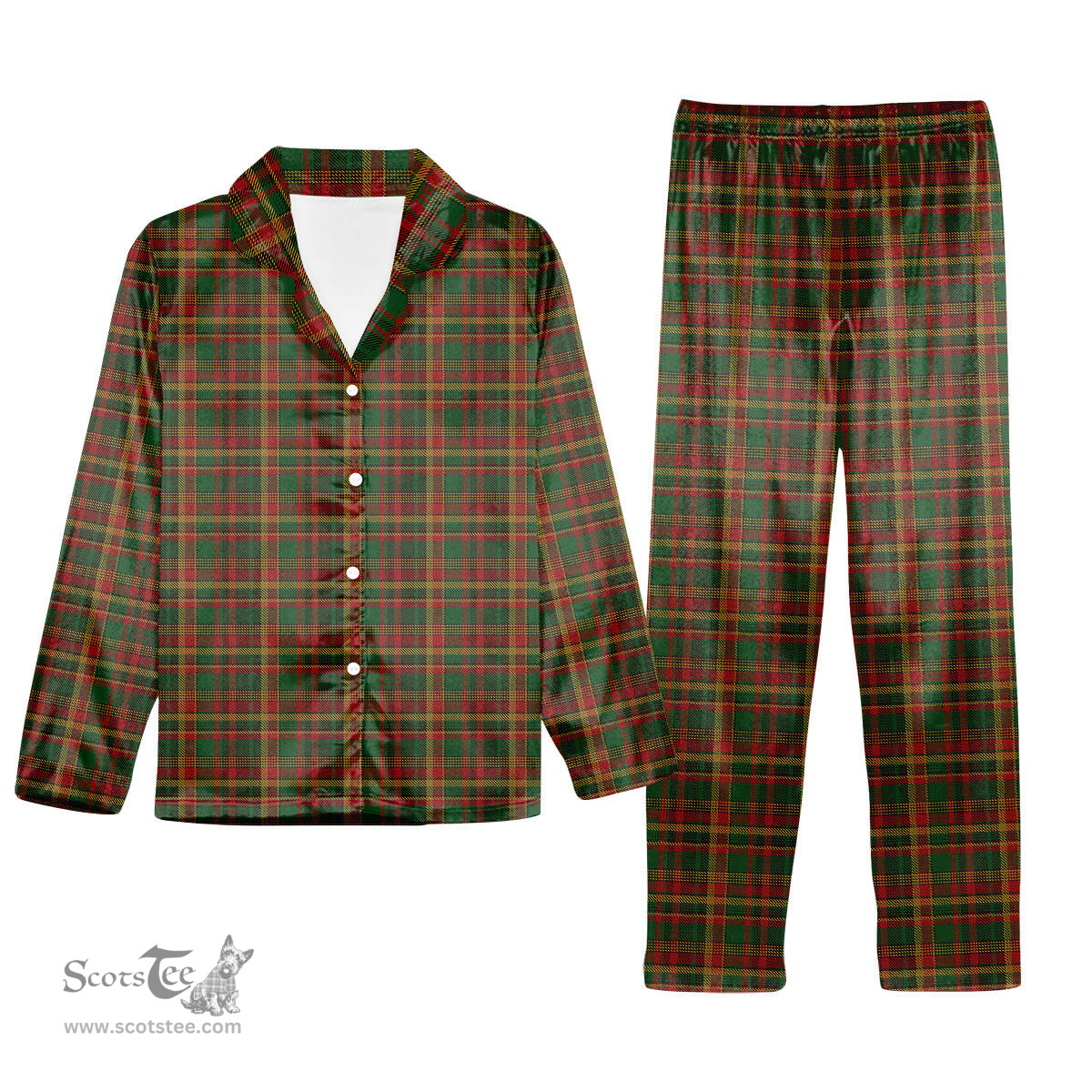 ScotsTee Shop Scottish Newfoundland CIDD 28098 Tartan Pajama Satin Velvet Flannel Pajama Set