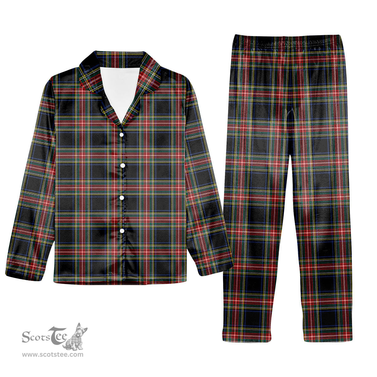 ScotsTee Shop Scottish Stewart Black Modern Tartan Pajama Satin Velvet Flannel Pajama Set