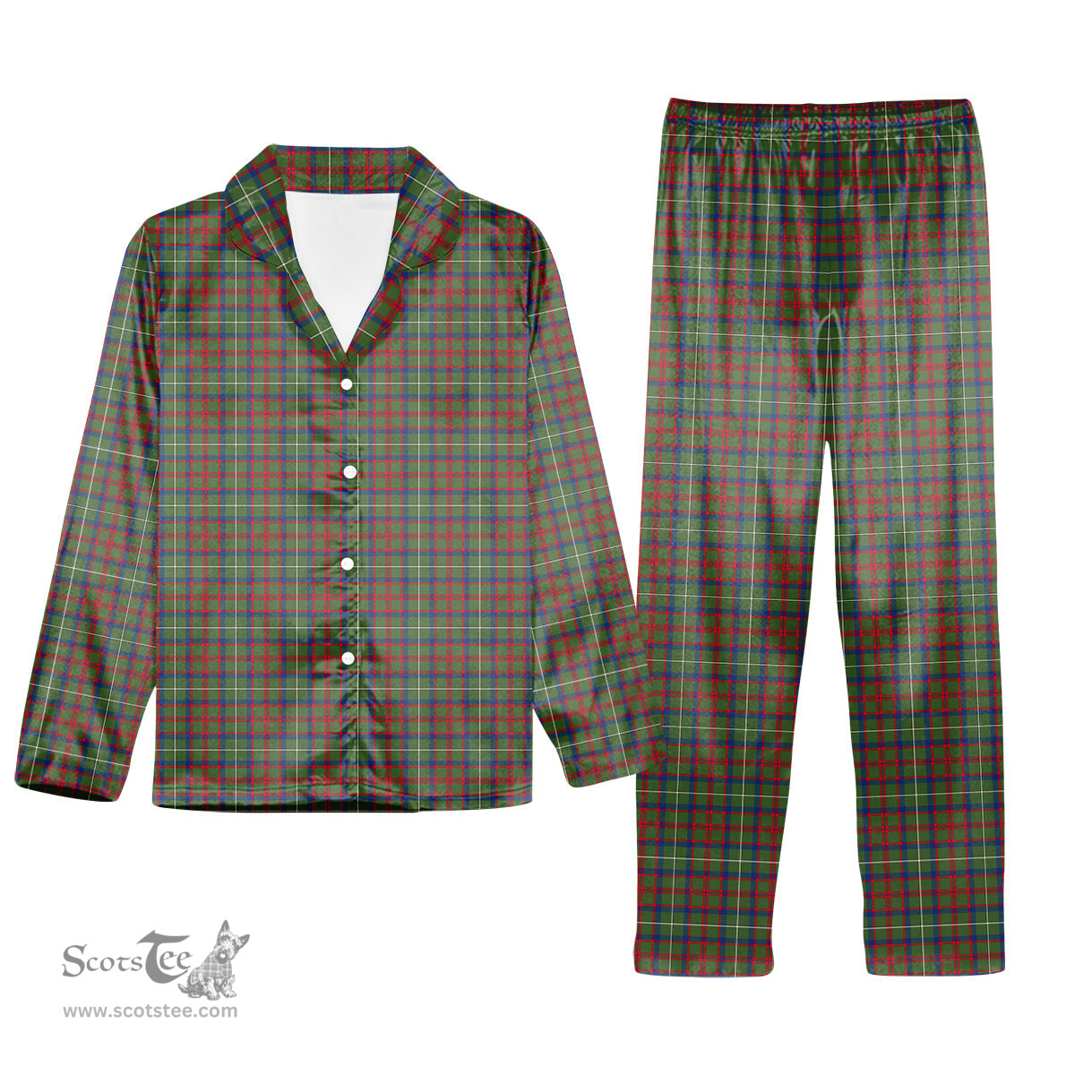 ScotsTee Shop Scottish Shaw Green Modern Tartan Pajama Satin Velvet Flannel Pajama Set