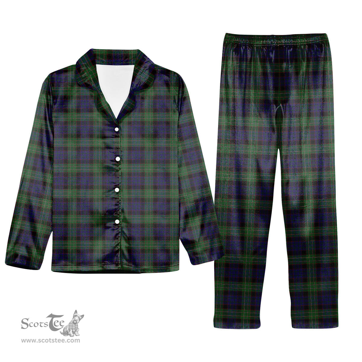 ScotsTee Shop Scottish Nicolson Green Hunting Tartan Pajama Satin Velvet Flannel Pajama Set