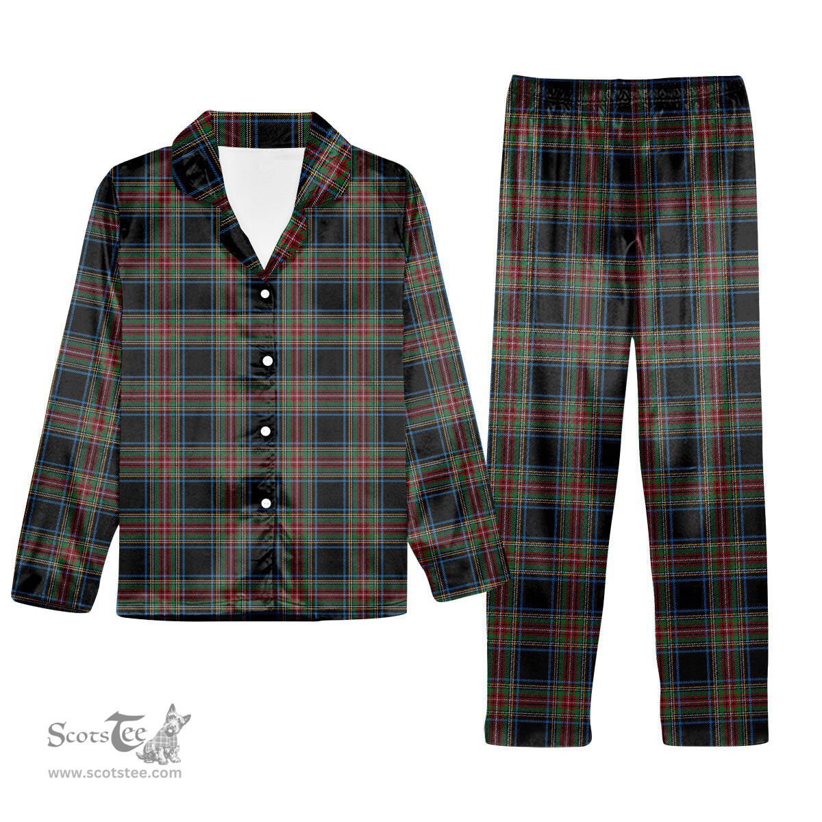 ScotsTee Shop Scottish Stewart Black Ancient Tartan Pajama Satin Velvet Flannel Pajama Set
