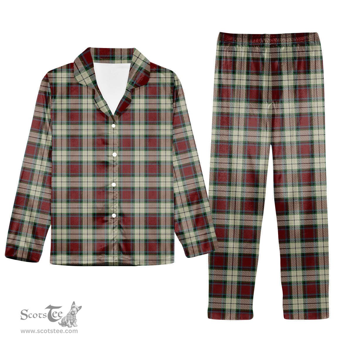 ScotsTee Shop Scottish Rose White Dress Tartan Pajama Satin Velvet Flannel Pajama Set