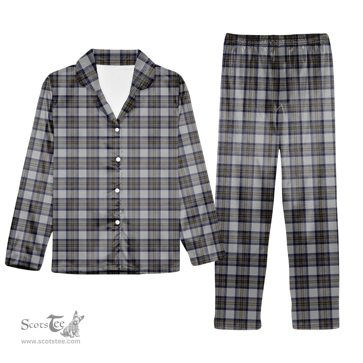 ScotsTee Shop Scottish Stewart Dress Blue Tartan Pajama Satin Velvet Flannel Pajama Set