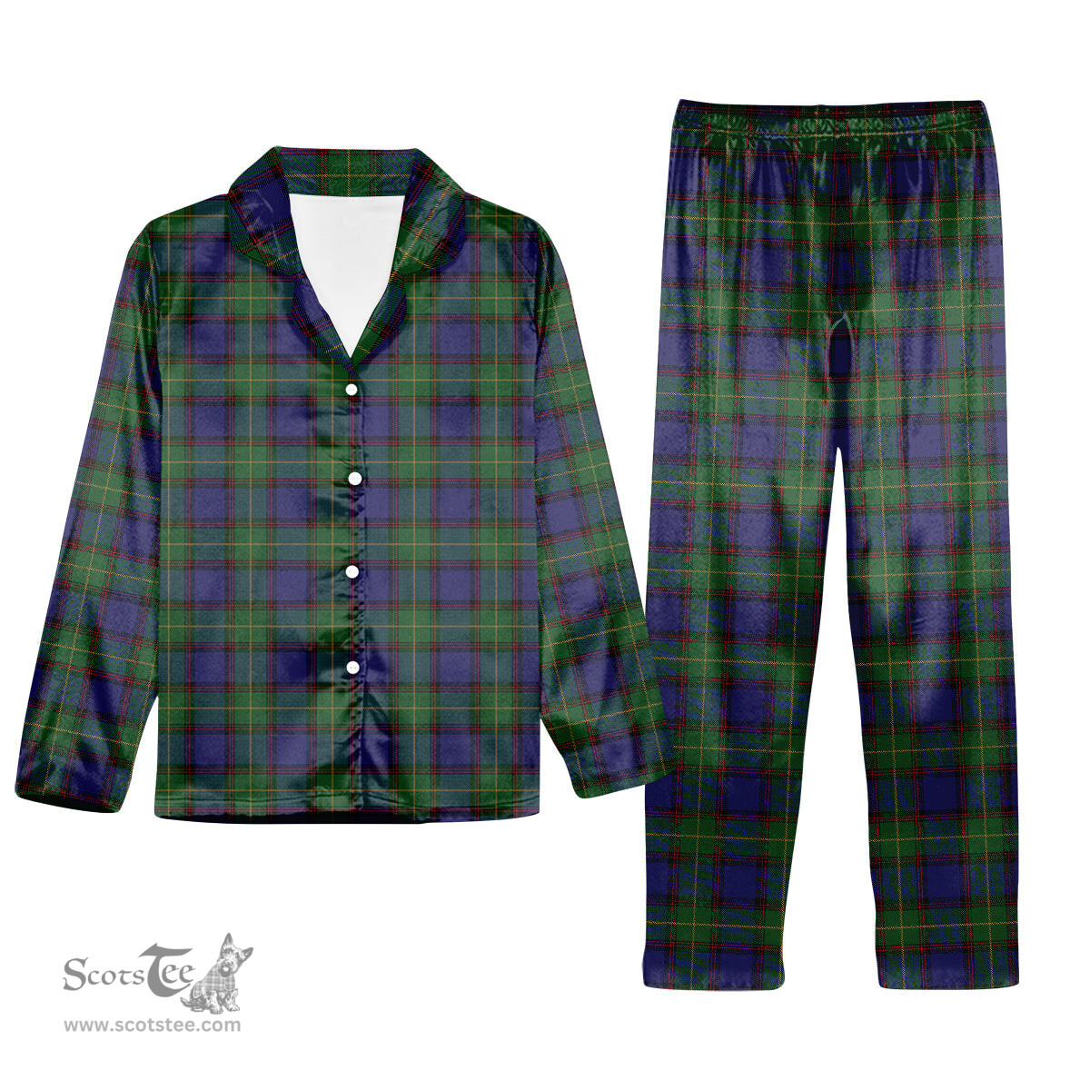 ScotsTee Shop Scottish Sinclair Brown Tartan Pajama Satin Velvet Flannel Pajama Set