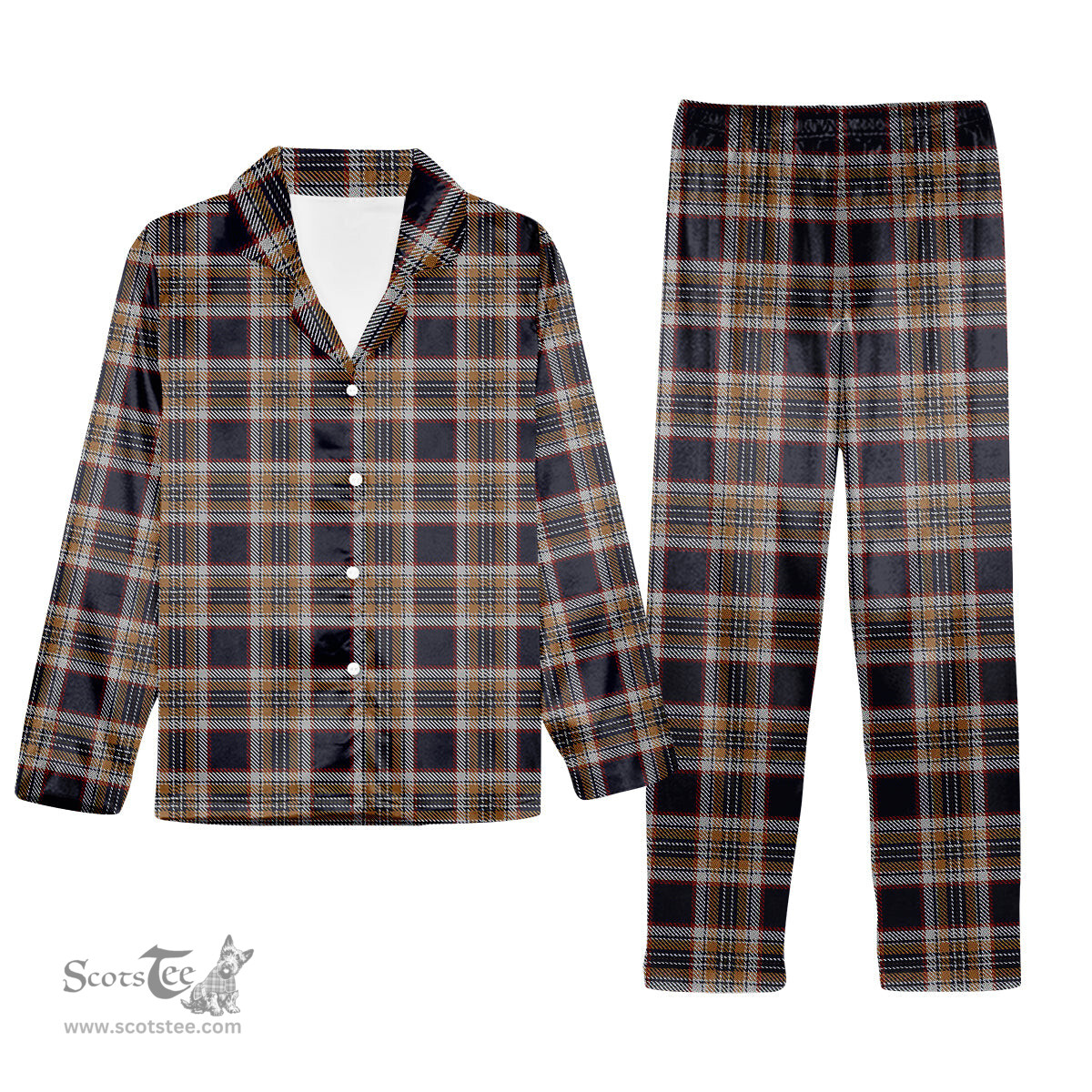 ScotsTee Shop Scottish Stewart Navy Tartan Pajama Satin Velvet Flannel Pajama Set