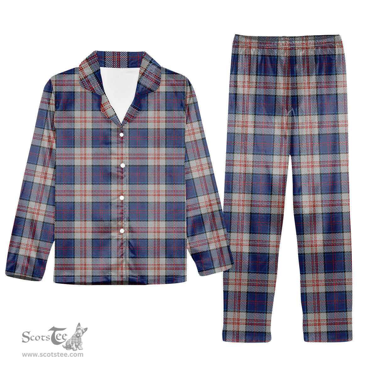 ScotsTee Shop Scottish Stewart of Appin Hunting Dress Tartan Pajama Satin Velvet Flannel Pajama Set