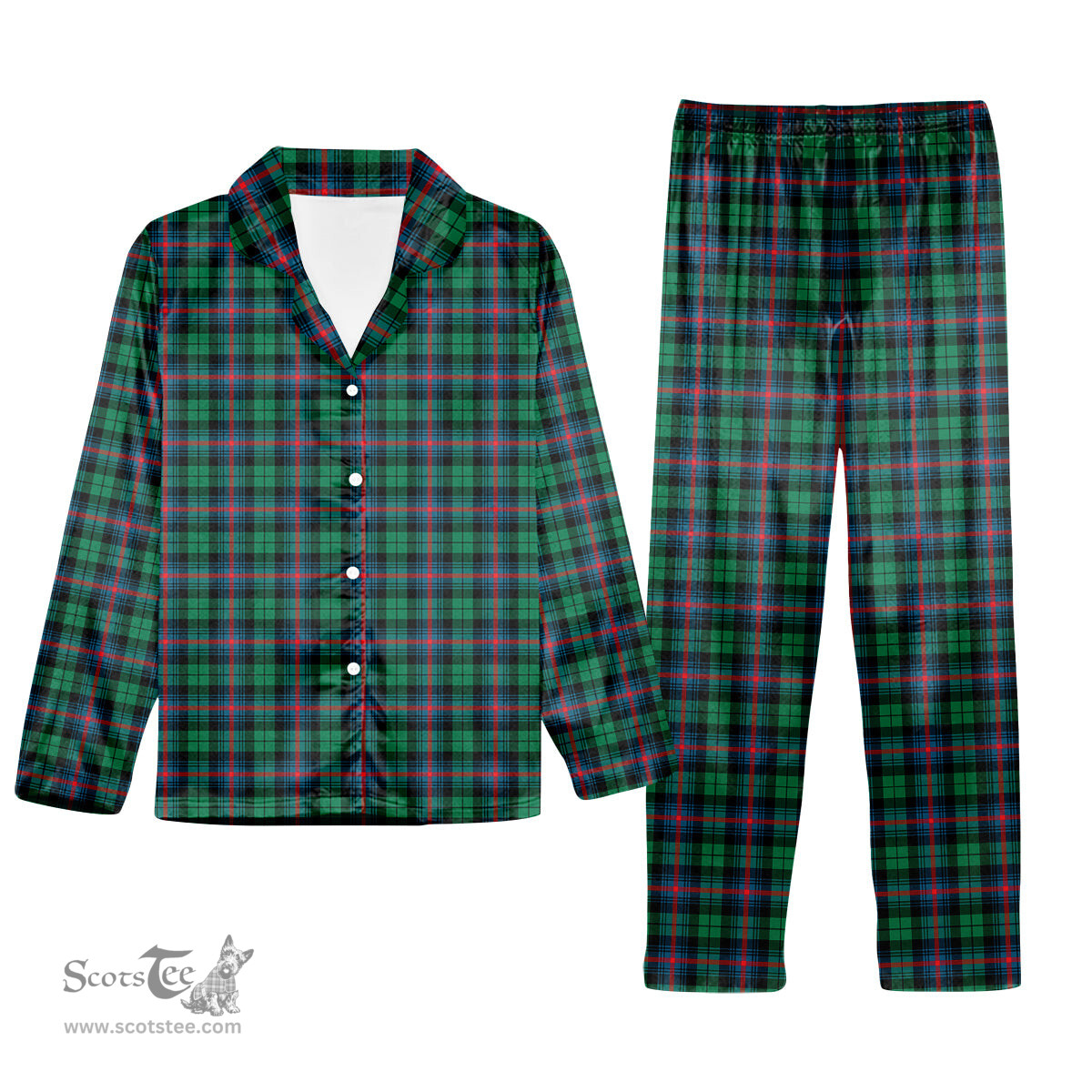 ScotsTee Shop Scottish Urquhart Broad Red Ancient Tartan Pajama Satin Velvet Flannel Pajama Set