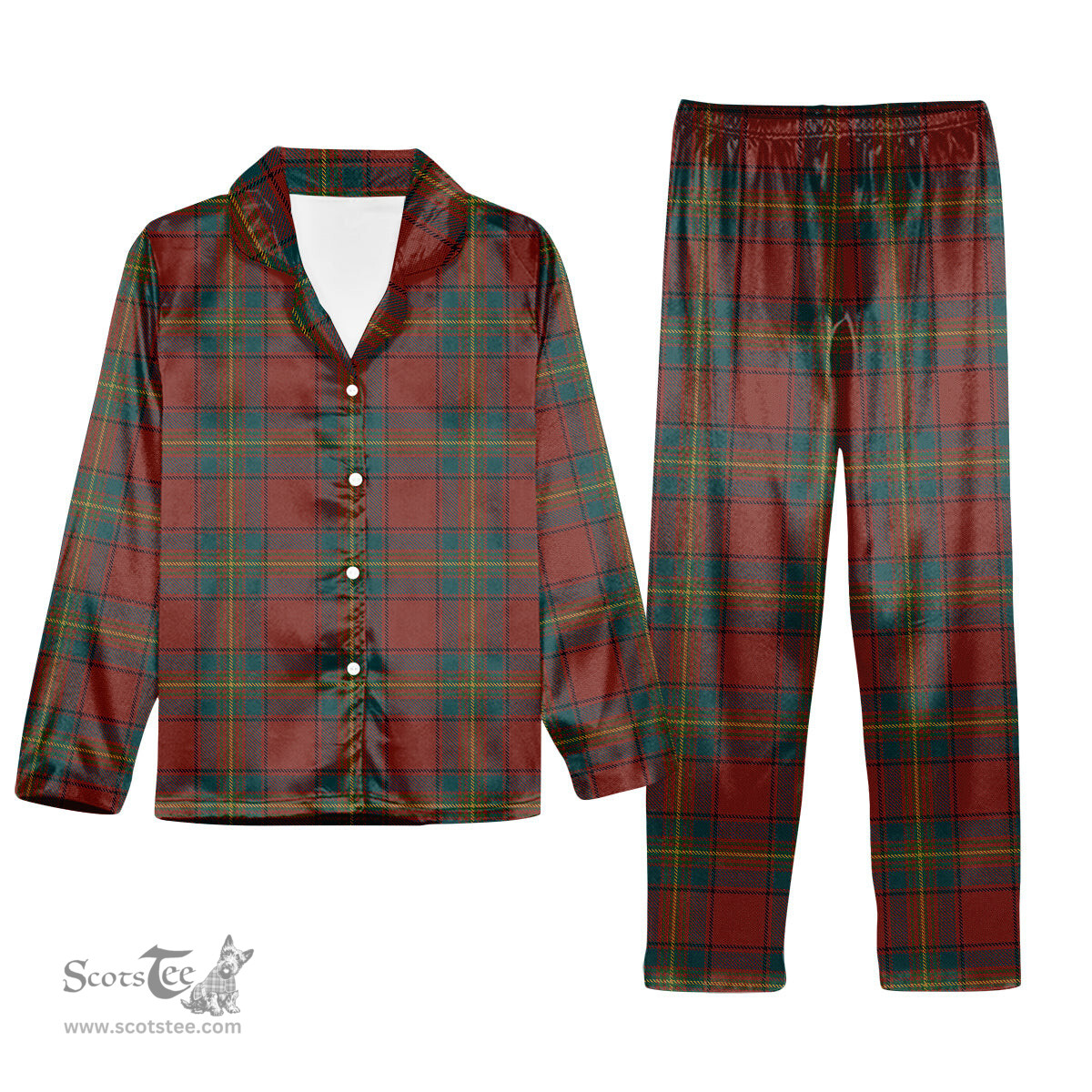 ScotsTee Shop Scottish Oliver Dress Red Tartan Pajama Satin Velvet Flannel Pajama Set