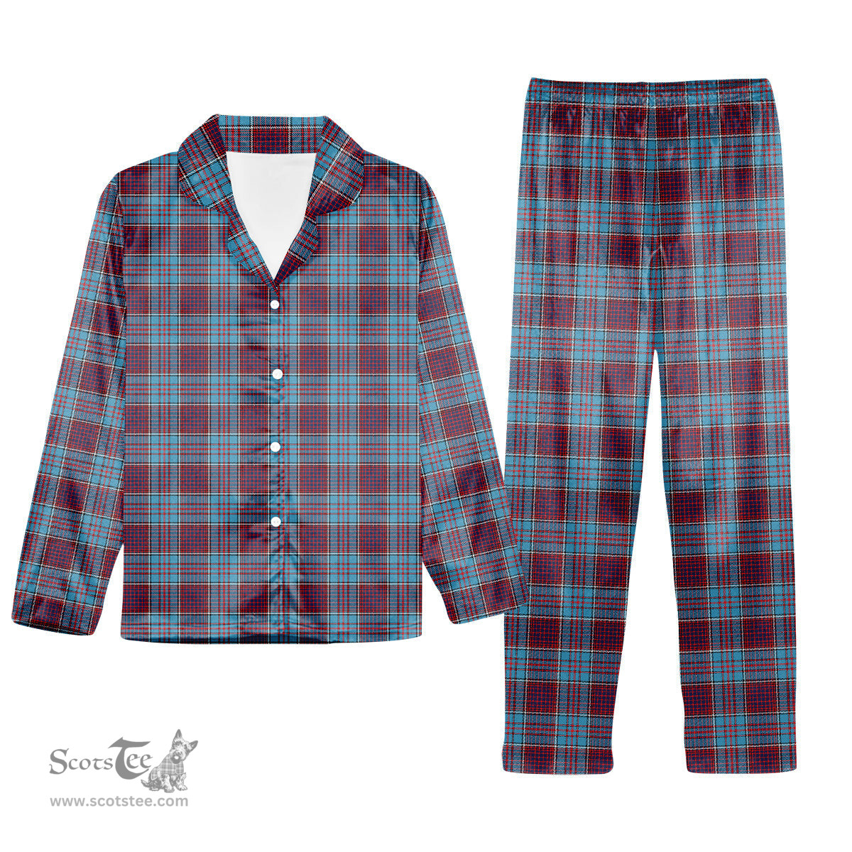 ScotsTee Shop Scottish Royal Canadian Air Force Modern Tartan Pajama Satin Velvet Flannel Pajama Set