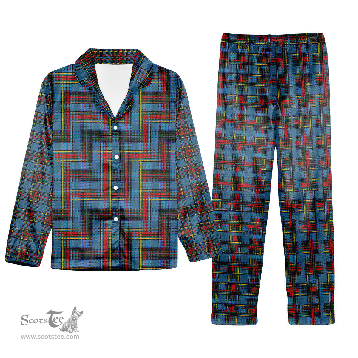 ScotsTee Shop Scottish Stewart Royal Blue Tartan Pajama Satin Velvet Flannel Pajama Set
