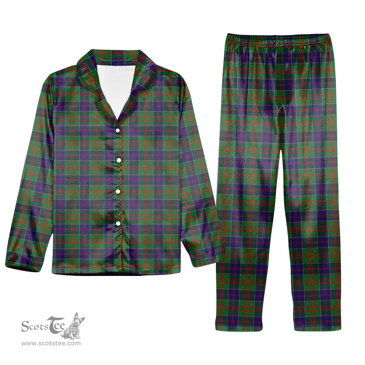 ScotsTee Shop Scottish Stewart of Appin Hunting Modern Tartan Pajama Satin Velvet Flannel Pajama Set
