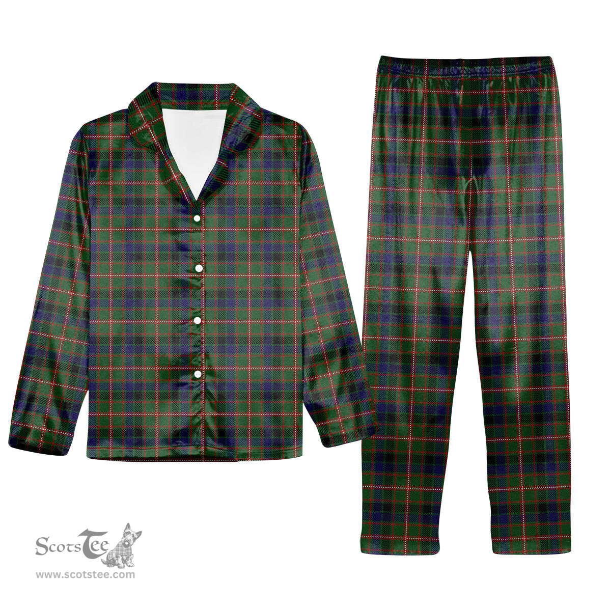 ScotsTee Shop Scottish Reid Green Tartan Pajama Satin Velvet Flannel Pajama Set