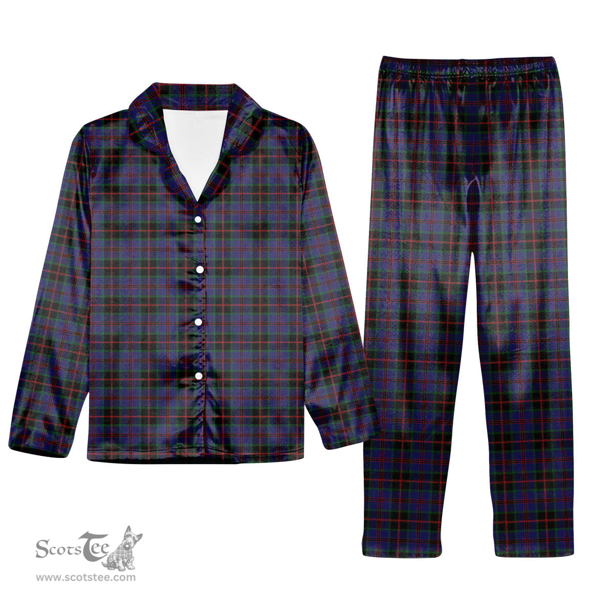 ScotsTee Shop Scottish Sandberg Tartan Pajama Satin Velvet Flannel Pajama Set