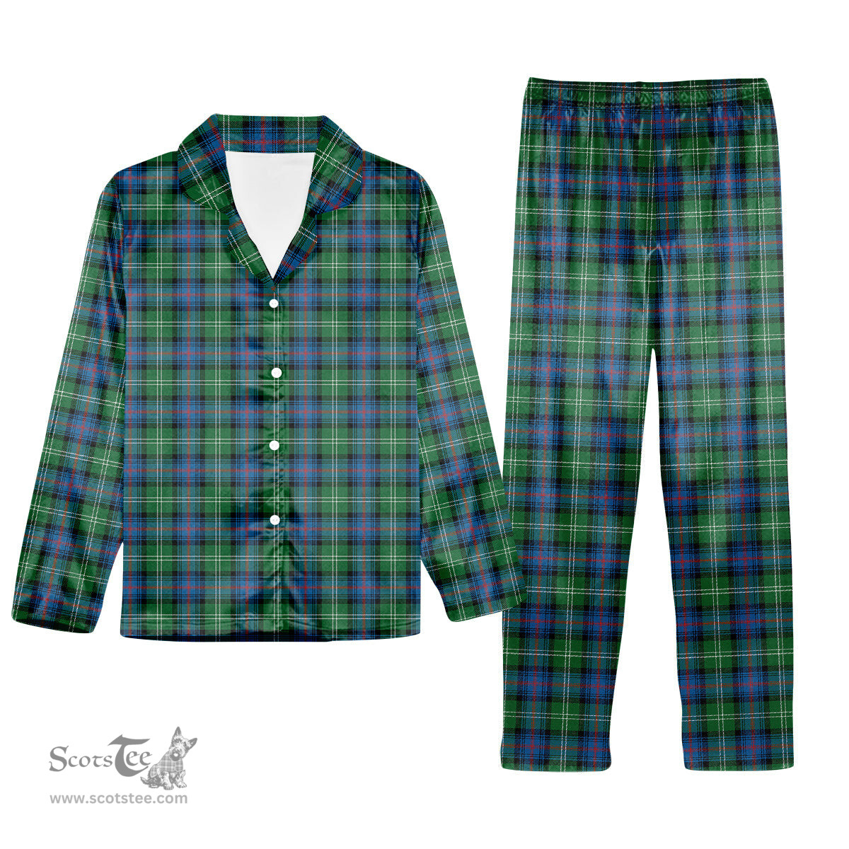 ScotsTee Shop Scottish Sutherland Old Ancient Tartan Pajama Satin Velvet Flannel Pajama Set