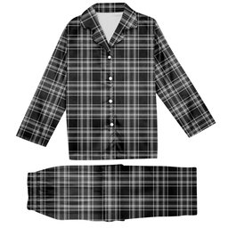 ScotsTee Shop Scottish Stewart Black and White Tartan Pajama Satin Velvet Flannel Pajama Set