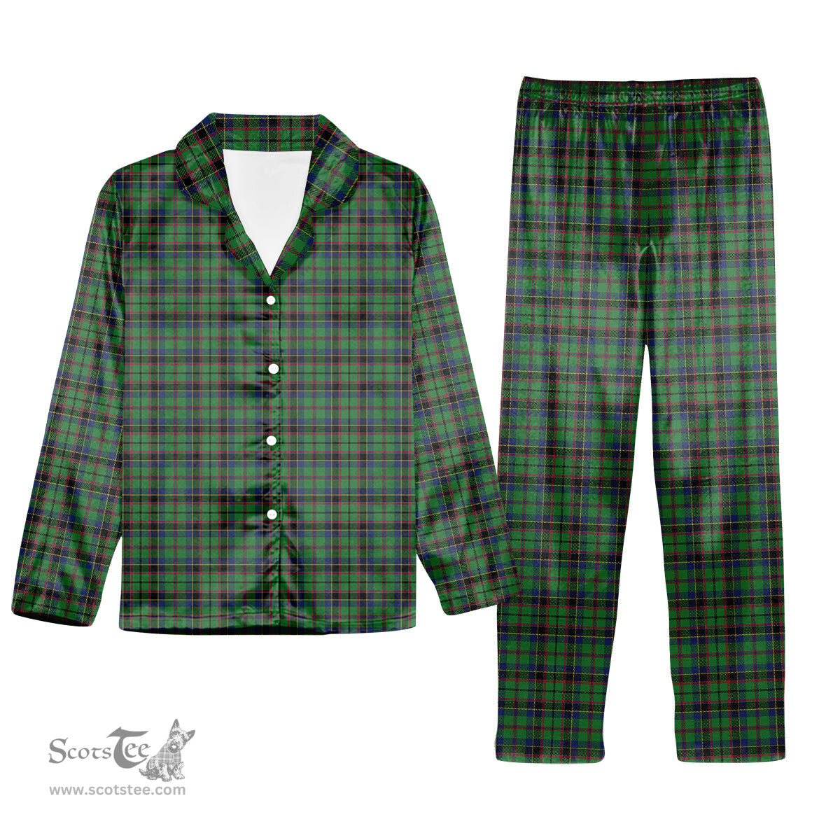 ScotsTee Shop Scottish Stevenson Green Tartan Pajama Satin Velvet Flannel Pajama Set