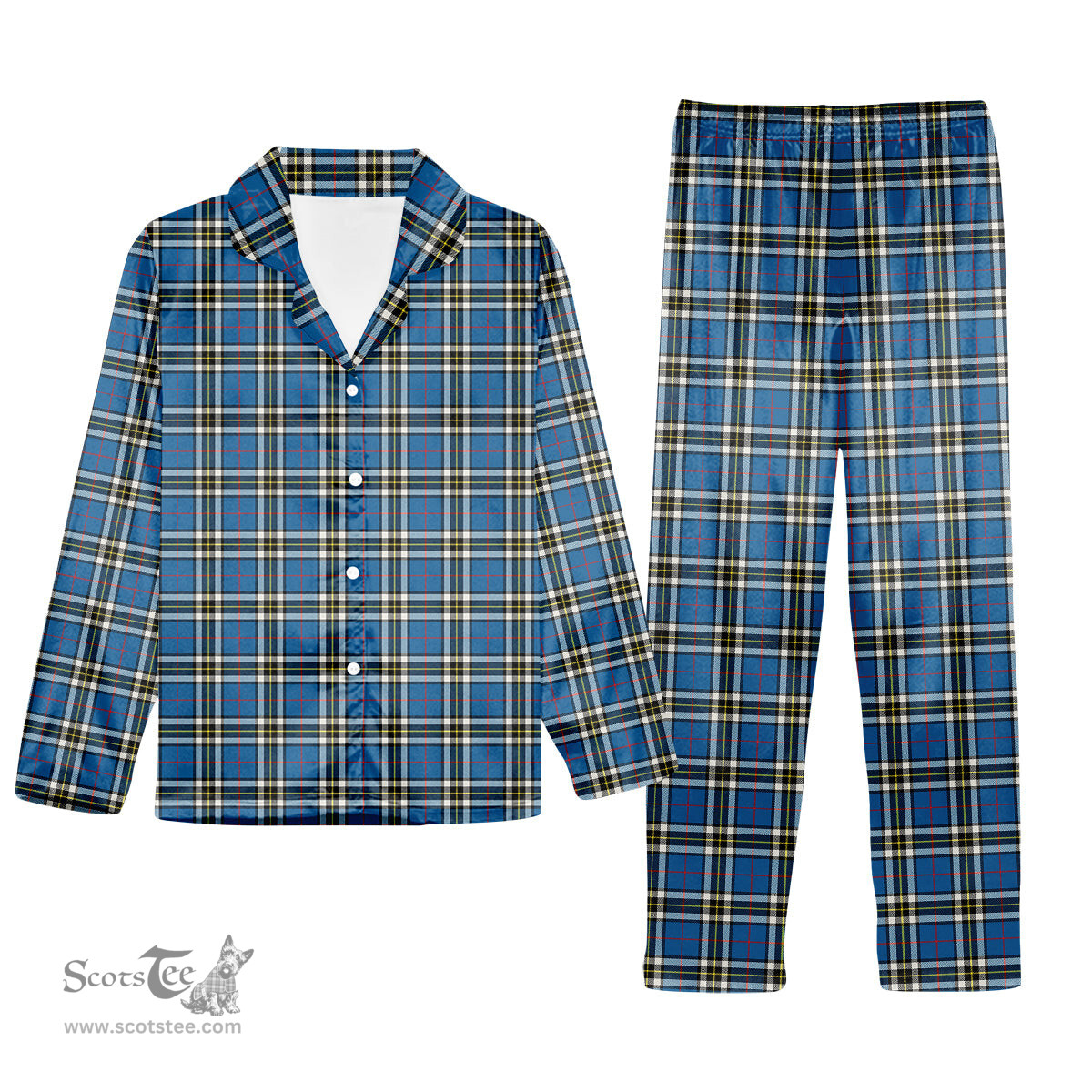 ScotsTee Shop Scottish Thomson Blue Modern Clan Tartan Pajama Satin Velvet Flannel Pajama Set