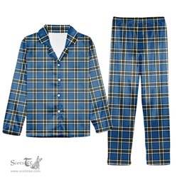 ScotsTee Shop Scottish Thomson Blue Modern Clan Tartan Pajama Satin Velvet Flannel Pajama Set