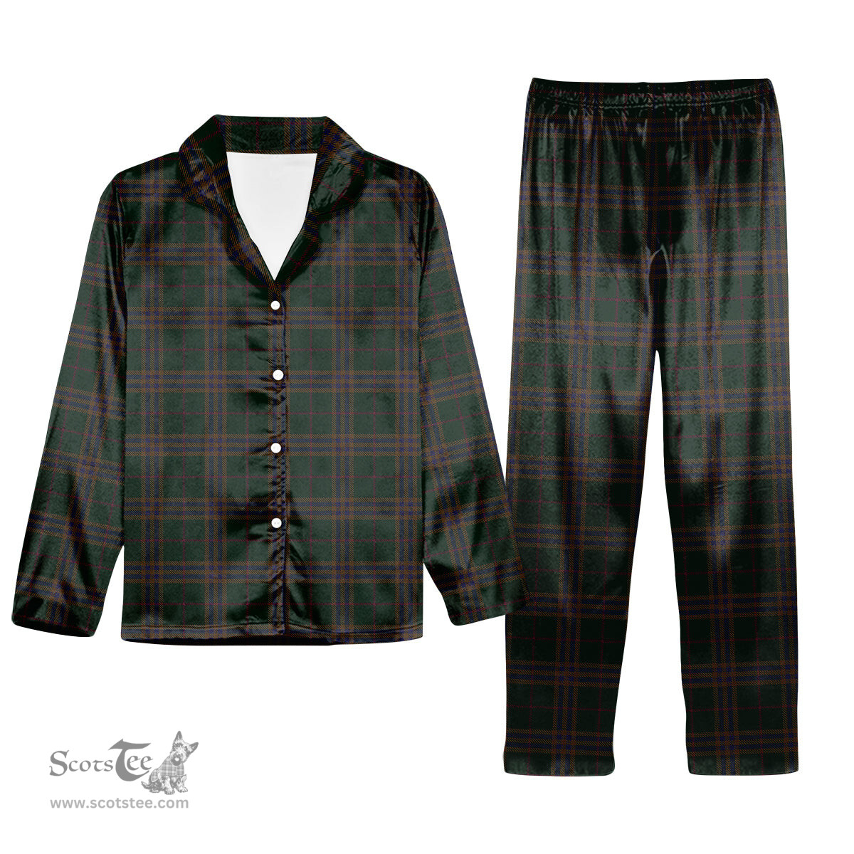 ScotsTee Shop Scottish Yen, Alexander Hunting Tartan Pajama Satin Velvet Flannel Pajama Set