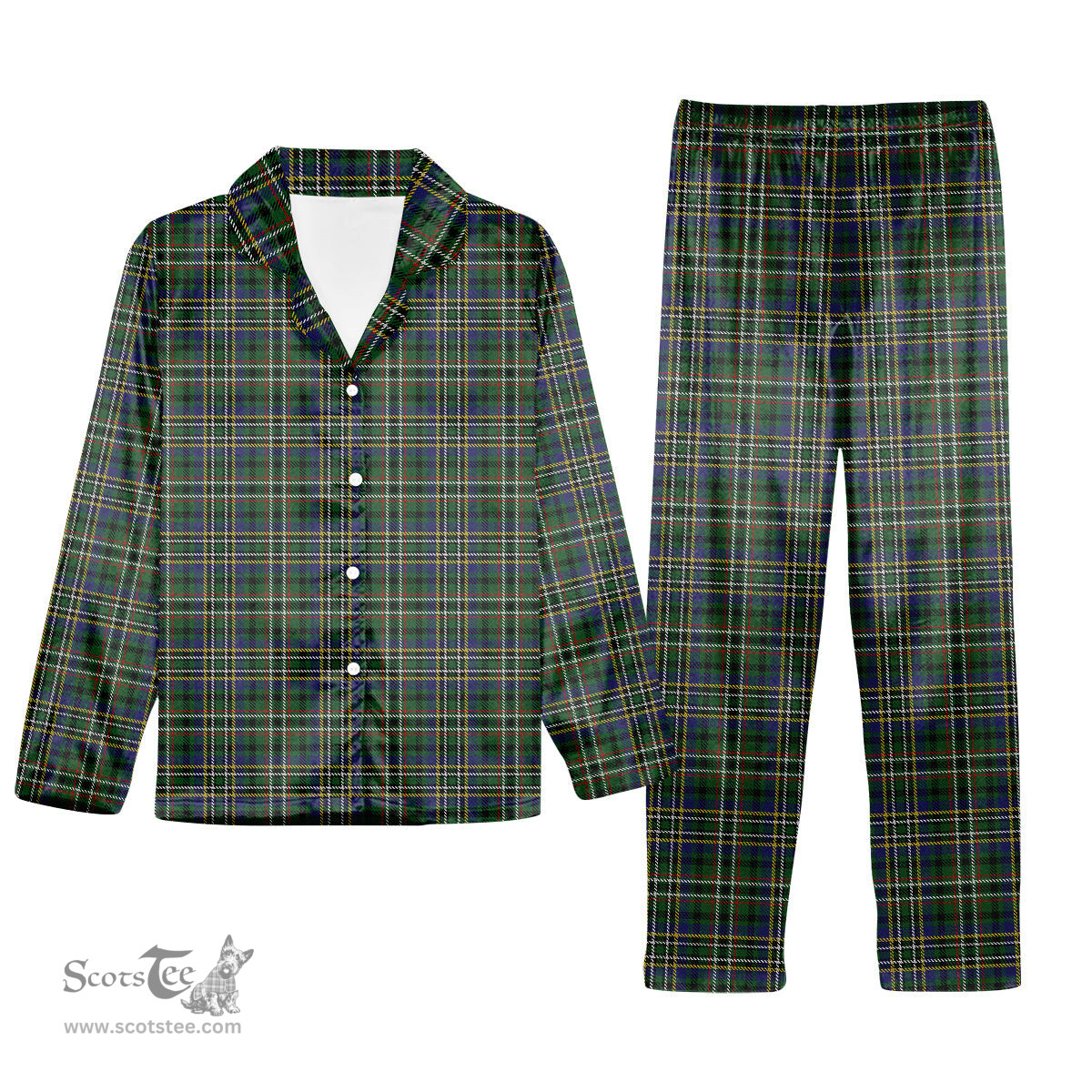 ScotsTee Shop Scottish Scott Green Tartan Pajama Satin Velvet Flannel Pajama Set