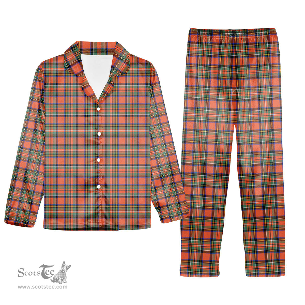 ScotsTee Shop Scottish Stewart Royal Ancient Tartan Pajama Satin Velvet Flannel Pajama Set