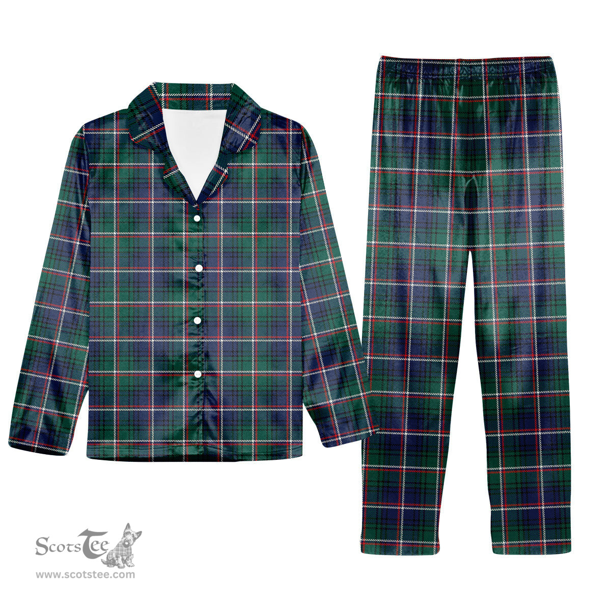 ScotsTee Shop Scottish Shaw of Carolina Modern Tartan Pajama Satin Velvet Flannel Pajama Set