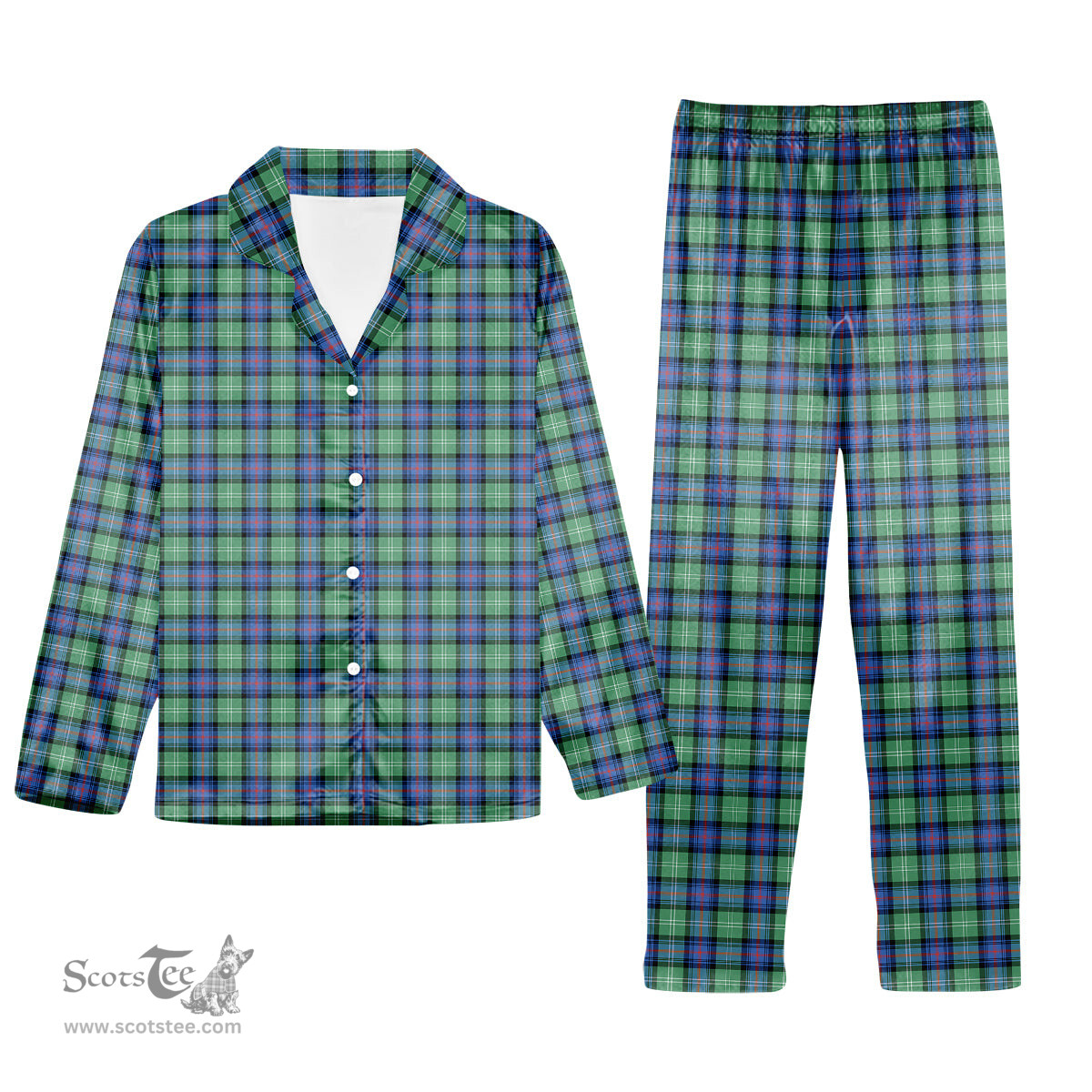 ScotsTee Shop Scottish Sutherland Ancient Tartan Pajama Satin Velvet Flannel Pajama Set
